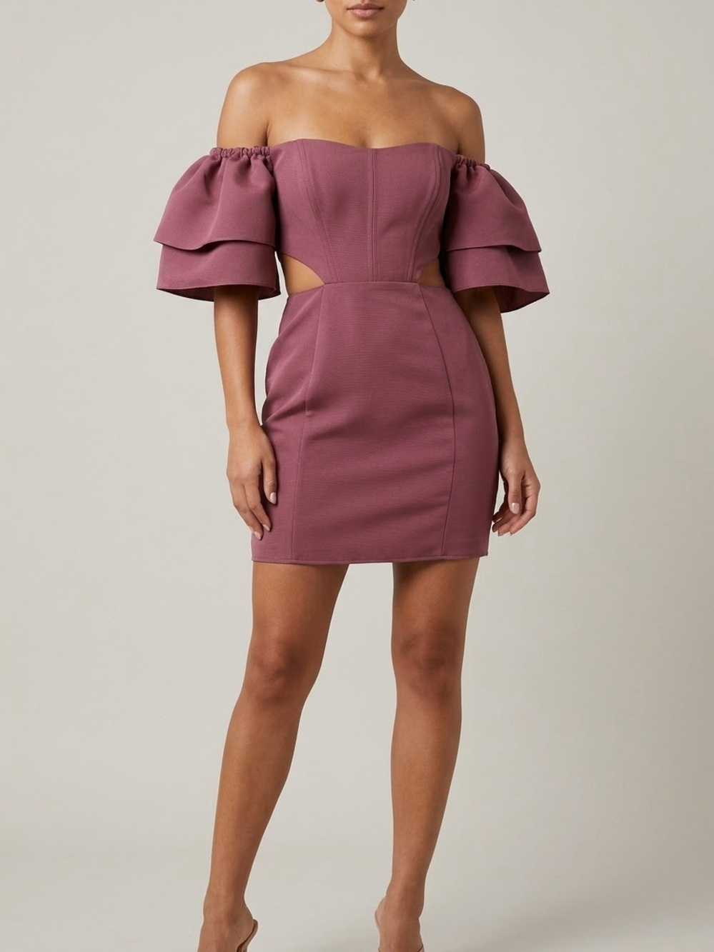 ASOS DESIGN Petite Off-the-Shoulder Cutout Mini Dress in Mauve / Plum NWT US 6